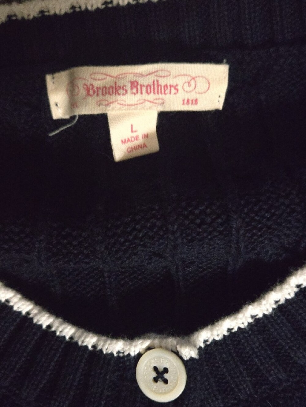 Brooks Brothers Navy Cardigan with Pink Logo and White Trim - Picture 3 of 4